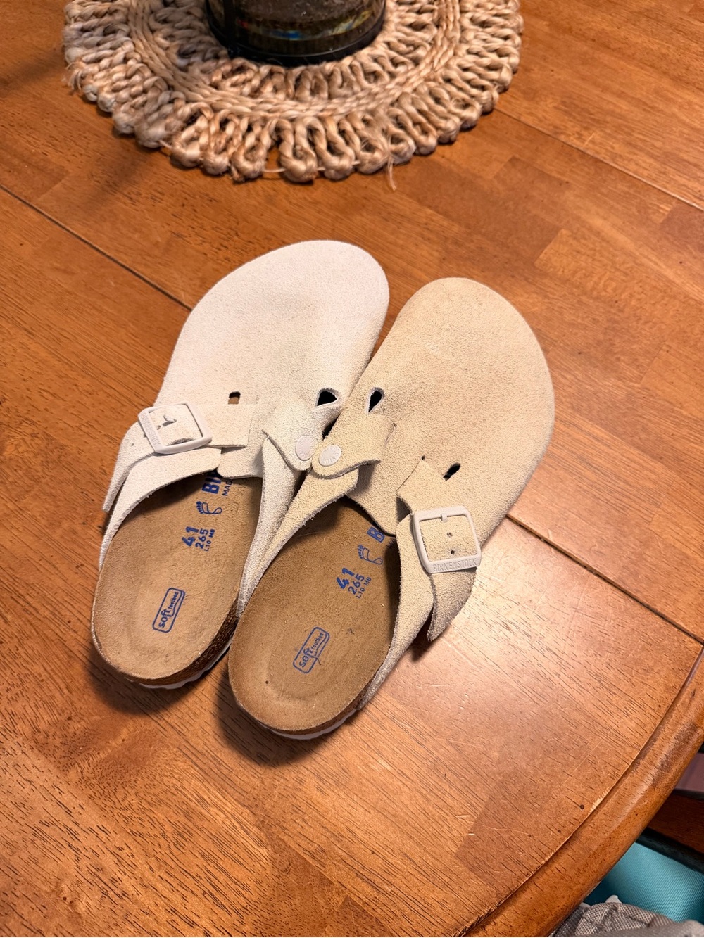 Birkenstock Suede Slip-On Clogs in Light Beige
